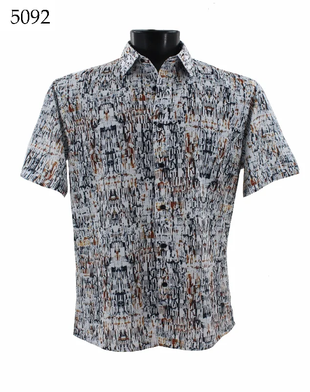 Bassiri Short Sleeve Button Down Casual Printed Men's Shirt - Abstract Pattern #5092 Artistic Men's Hand