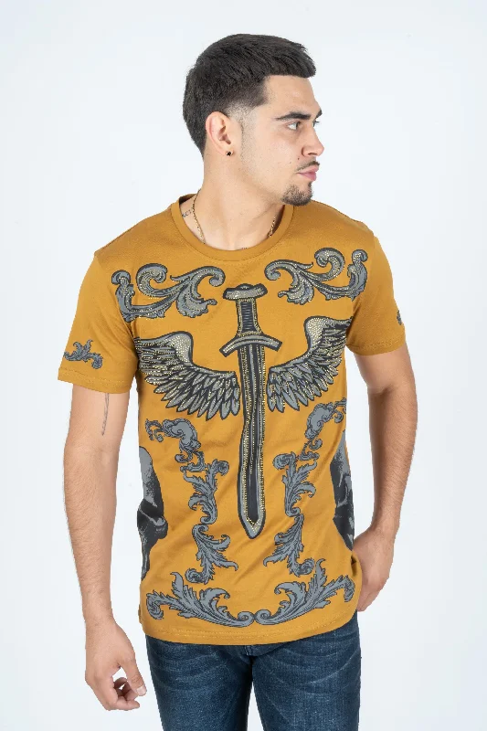 Men's Cotton Mustard Rhinestone T-shirt Modern Men's Tech