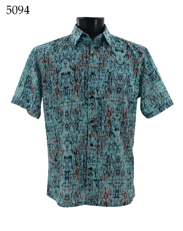 Bassiri Short Sleeve Button Down Casual Printed Men's Shirt - Abstract Pattern  #5094 Traditional Men's Country