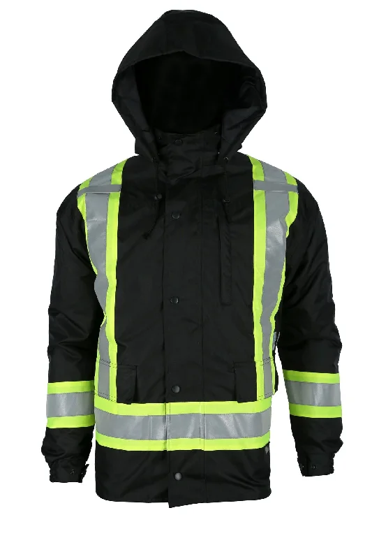 Viking Men's Handyman® Waterproof Class 1 Hi-Vis 7-in-1 Hooded Rain Jacket_Black Relaxed Men's Australian 