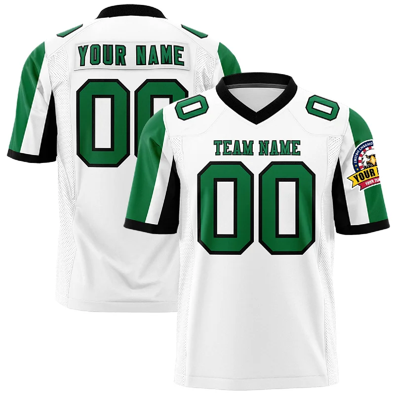 Custom White Kelly Green-Black Color Block Personalized Raglan Sleeves Authentic Football Jersey Practical Men's Multi Custom White Kelly Green-Black Color Block Personalized Raglan Sleeves Authentic Football Jersey Practical Men's Multi