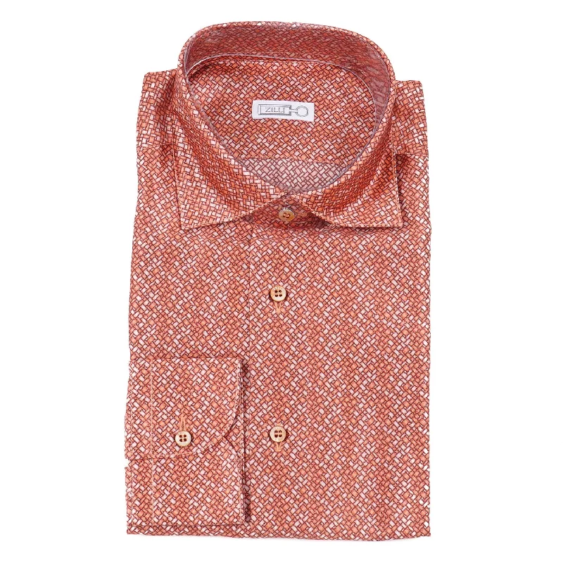 Zilli Silk Shirt in Orange Geometric Print Bold Men's Animal