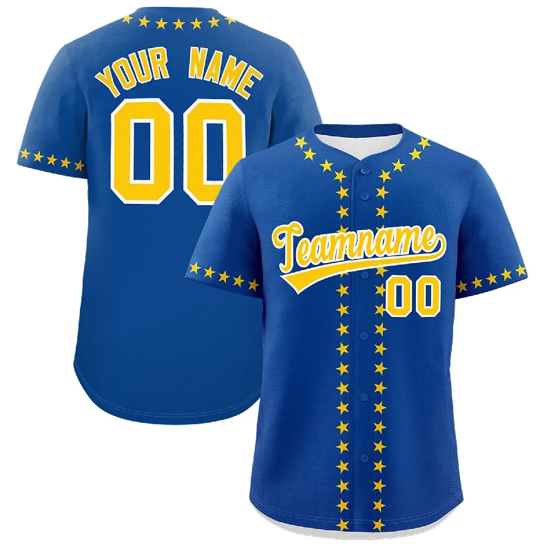 Custom Royal Gold Star Ribbing Authentic Baseball Jersey Refined Men's European