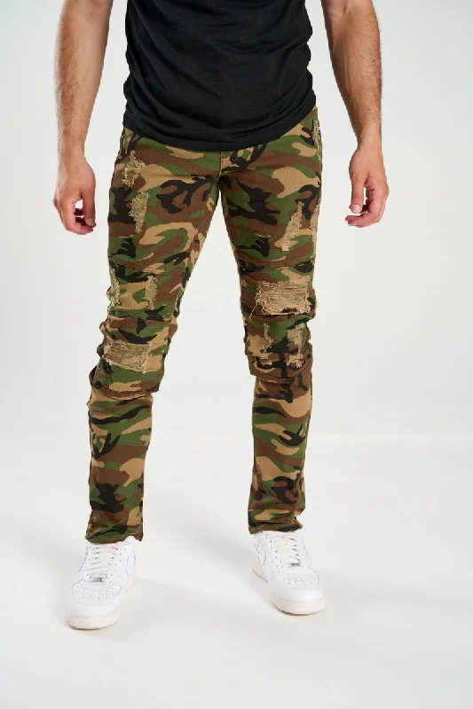Spark Stretch Biker Camo Jean (Wood Camo) Polished Men's Silk