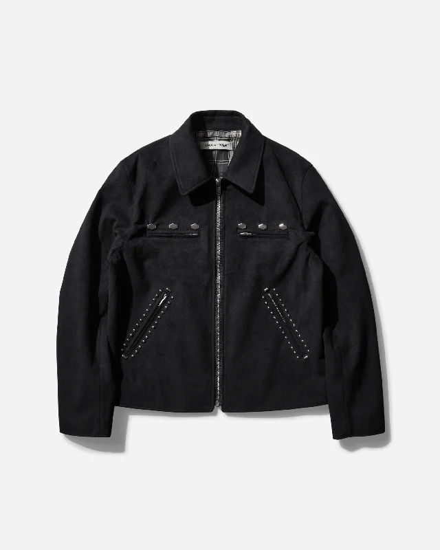 Men's Micro Suede Studded Jacket Black Masculine Men's Thick