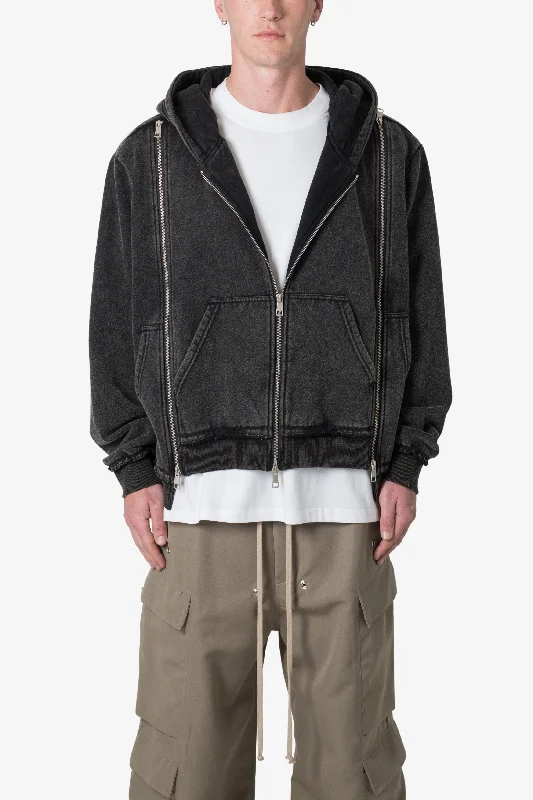 Dual Zipper Hoodie - Washed Black Unique Men's Patch