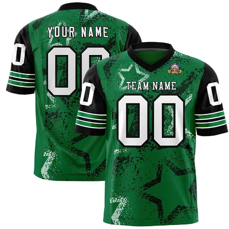 Custom Kelly Green Gold-White Personalized Star Pattern Design Authentic Football Jersey Refined Men's Velvet Custom Kelly Green Gold-White Personalized Star Pattern Design Authentic Football Jersey Refined Men's Velvet