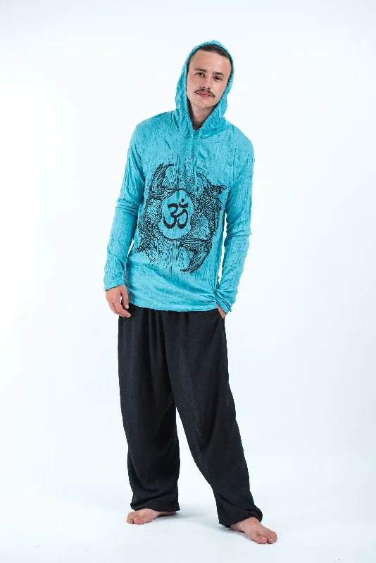 Unisex Om and Koi Fish Hoodie in Turquoise Trendy Men's Oversized