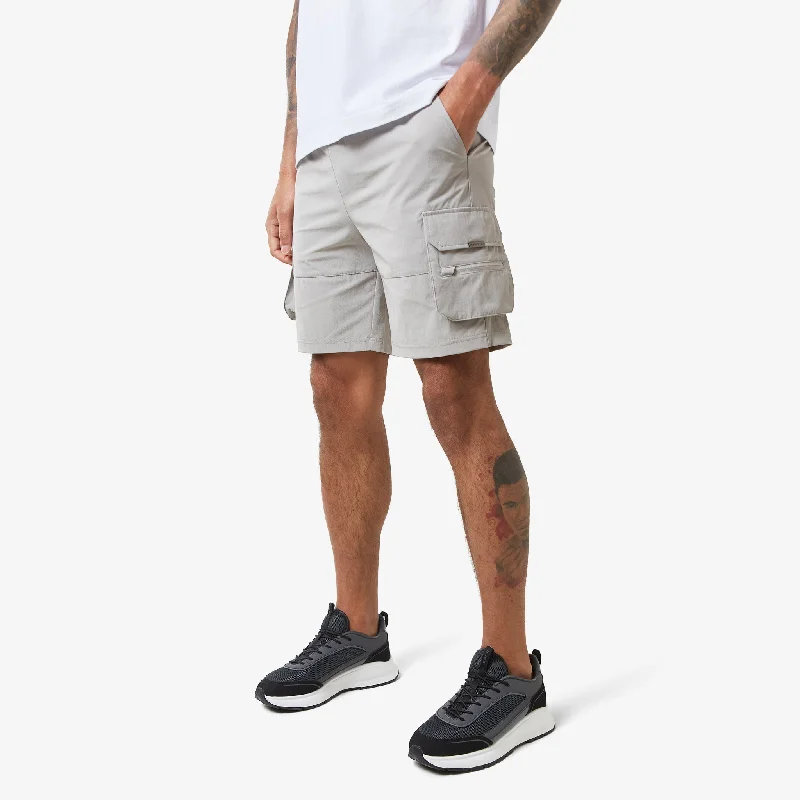 Tech Stretch Poly Cargo Short | Stone Sleek Men's Metallic