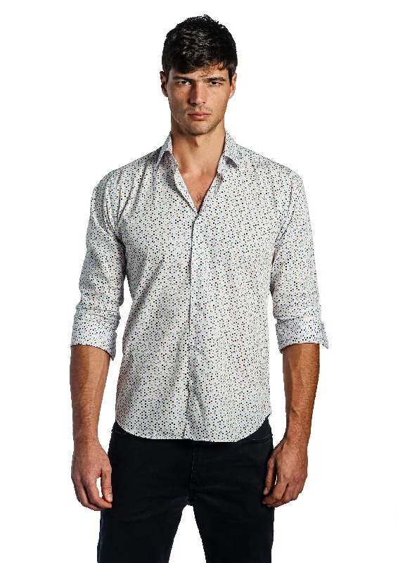 White Print Long Sleeve Shirt T-6697 Sleek Men's Metallic