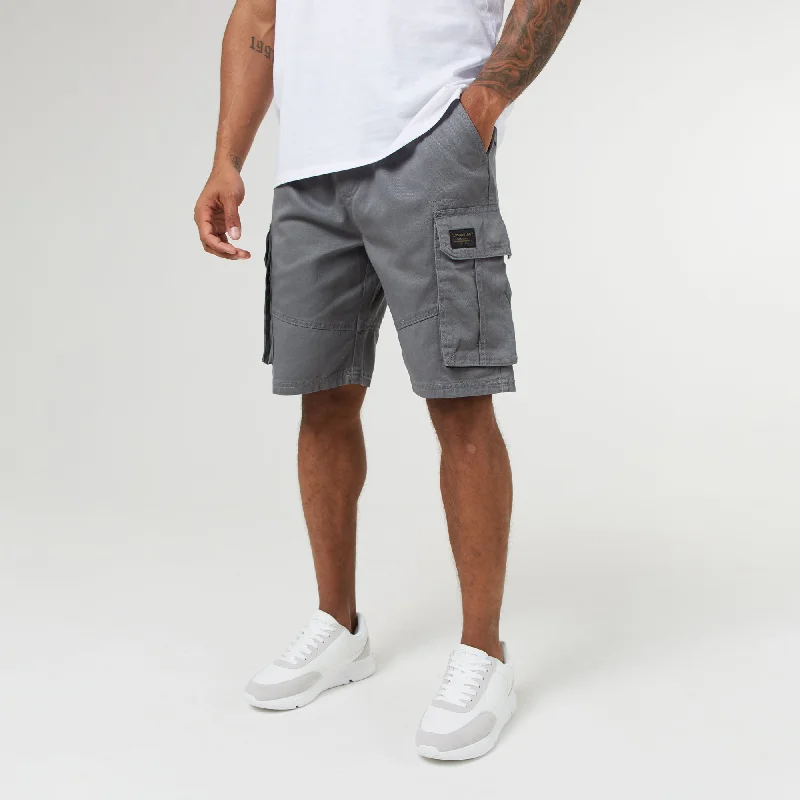 Long Fit Utility Cargo Short | Steel Grey Minimalist Men's Casual 