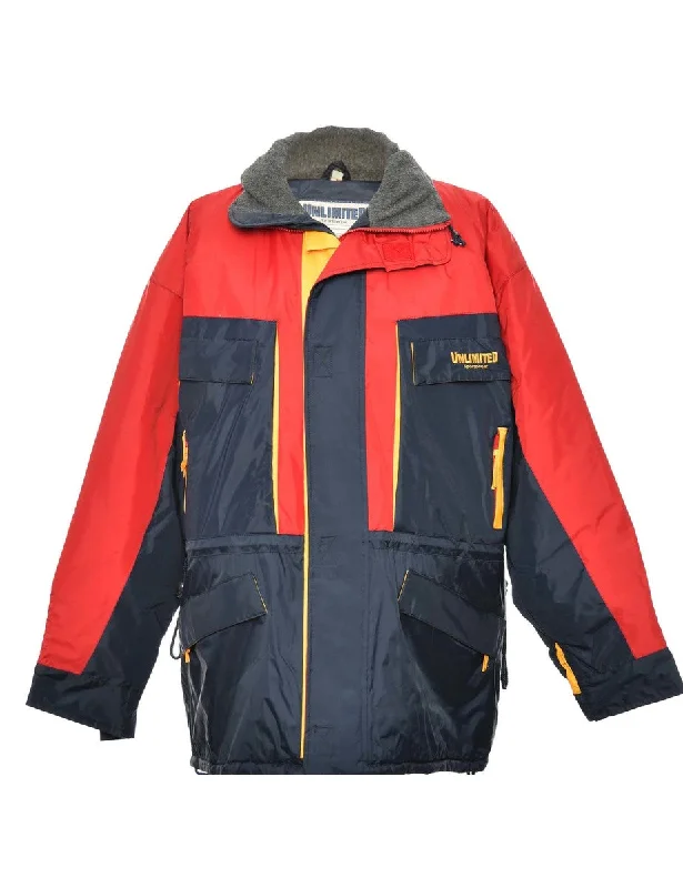 Navy, Red & Yellow Contrast Zip-Front Mountaineering Jacket - L Masculine Men's 