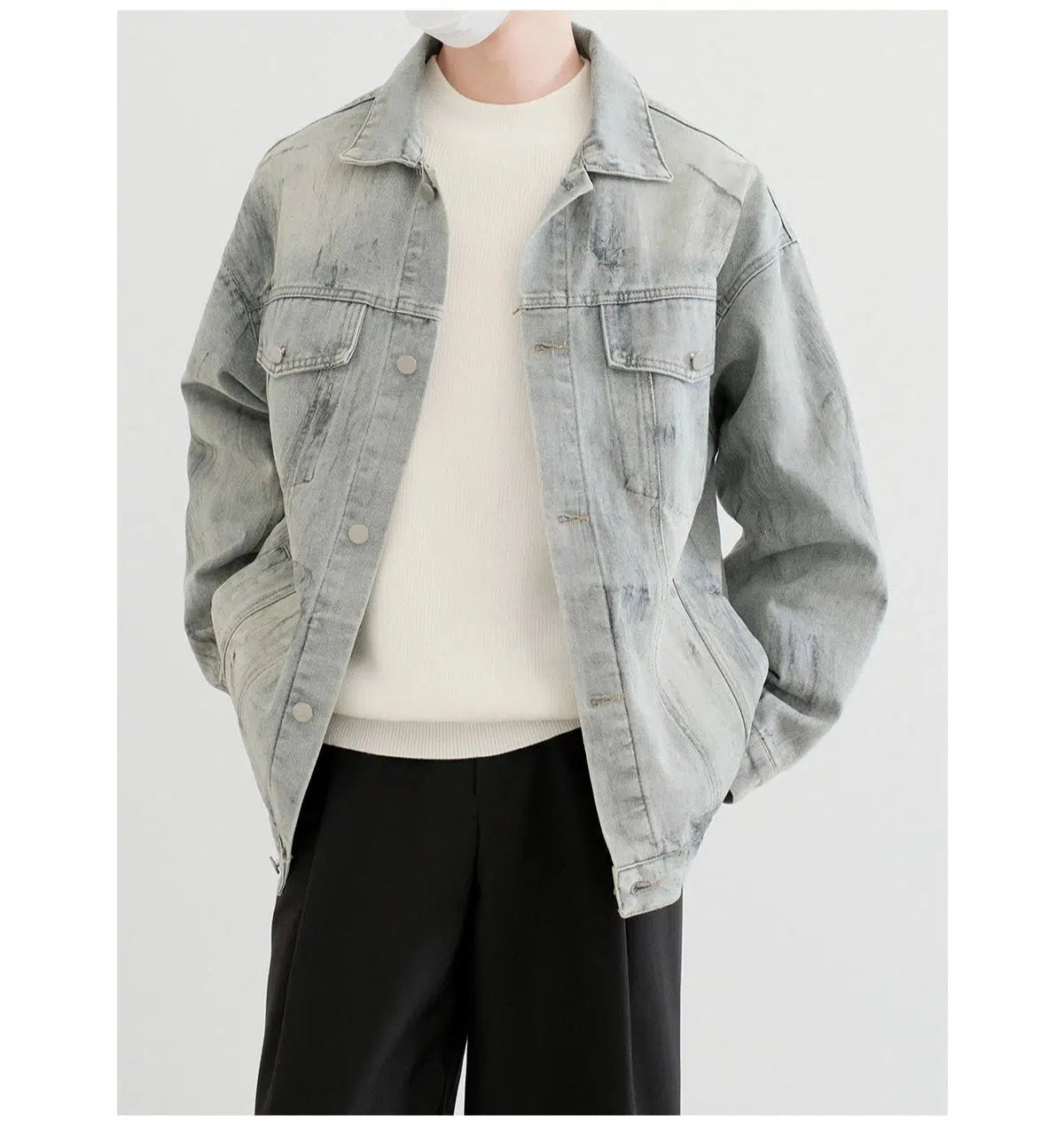 Denim Button-Up Jacket Cool Men's Distressed