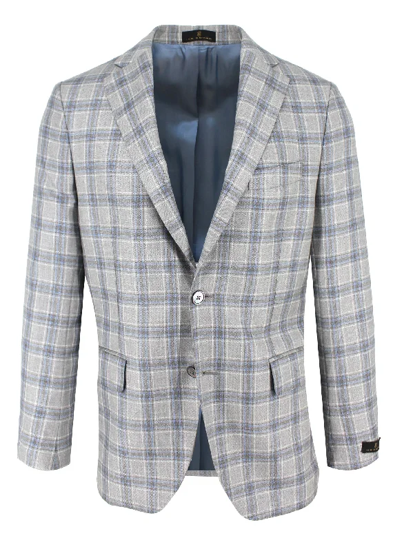 Pearl Grey with Sky Check Sport Coat Sharp Men's Italian