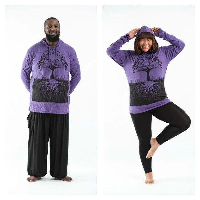 Plus Size Unisex Tree of Life Hoodie in Purple Monochromatic Office Style