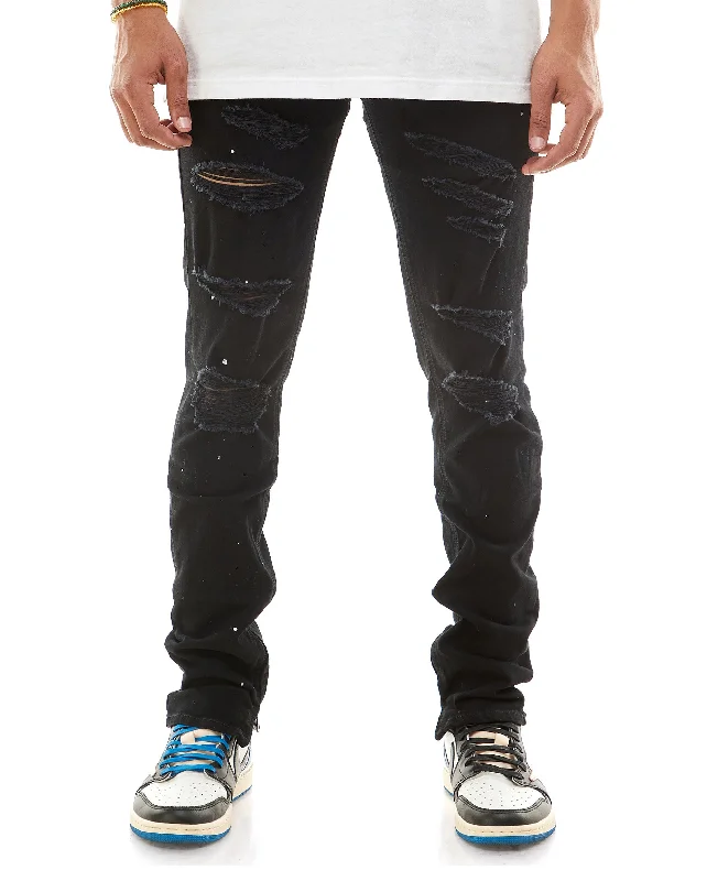 KDNK Paint Splatter Destroyed Anker Zipper Denim Jean (Black) Refined Men's Velvet