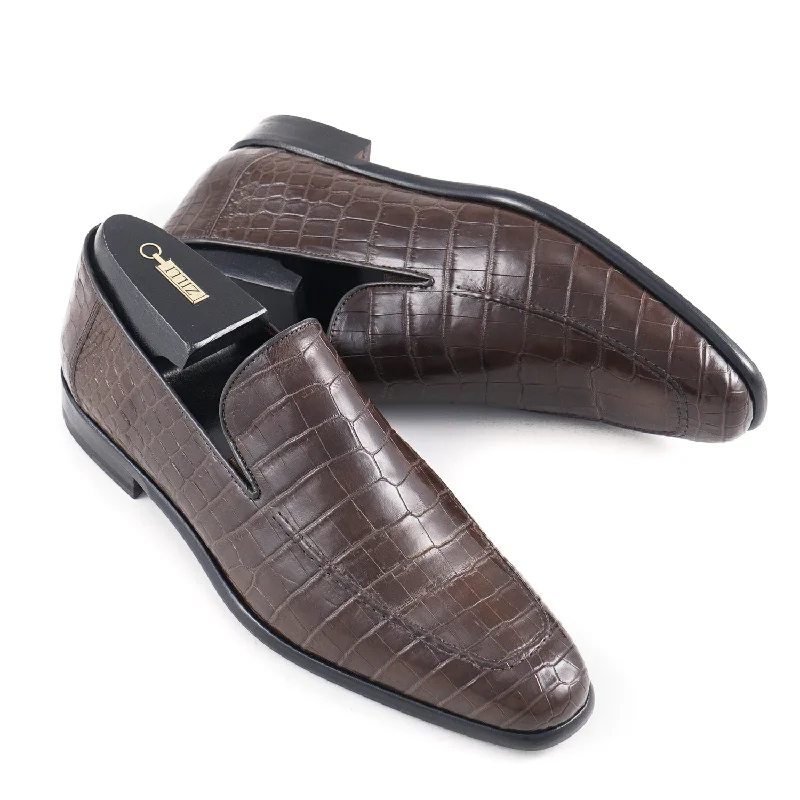 Zilli Chocolate Full Crocodile Loafers Athletic Men's Compression