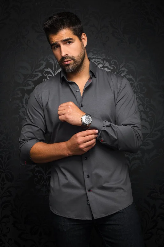 Au Noir Stretch Shirt | Alexander-SLD Dark Grey Dapper Men's Bow