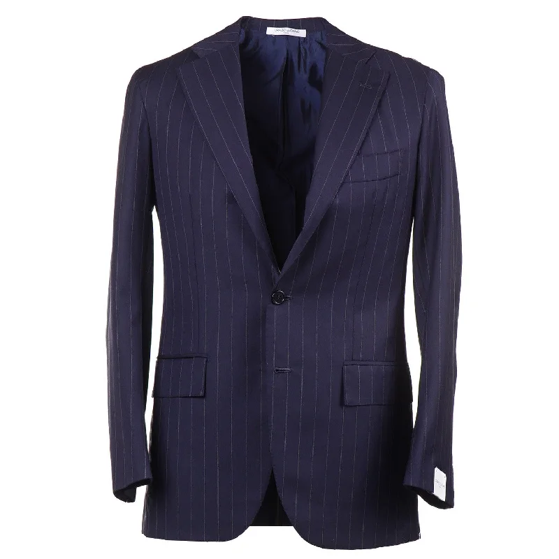 Orazio Luciano Navy Stripe Wool Suit Artistic Men's Hand