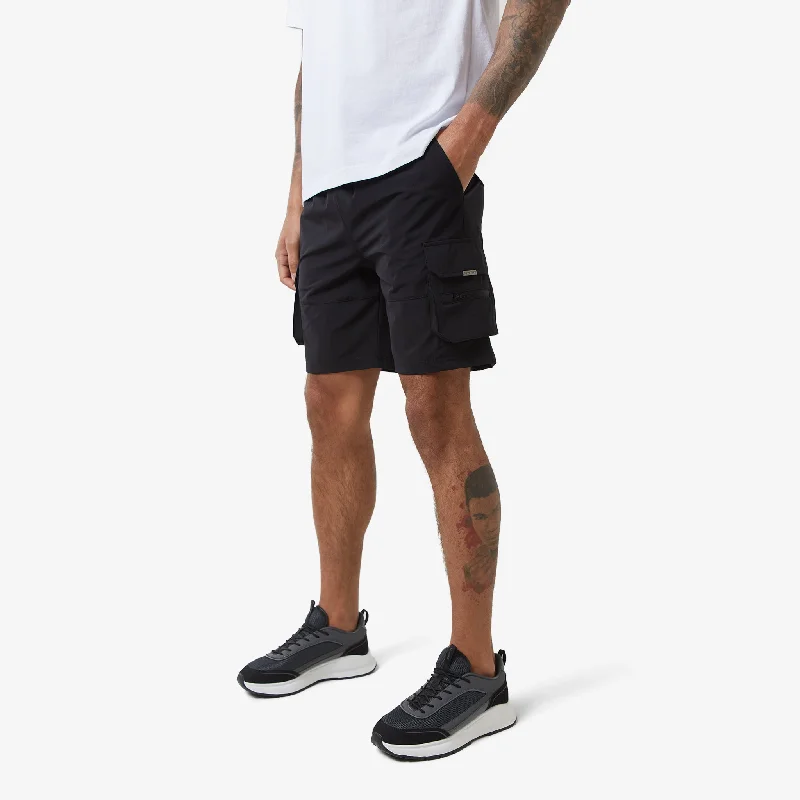 Tech Stretch Poly Cargo Short | Black Tailored