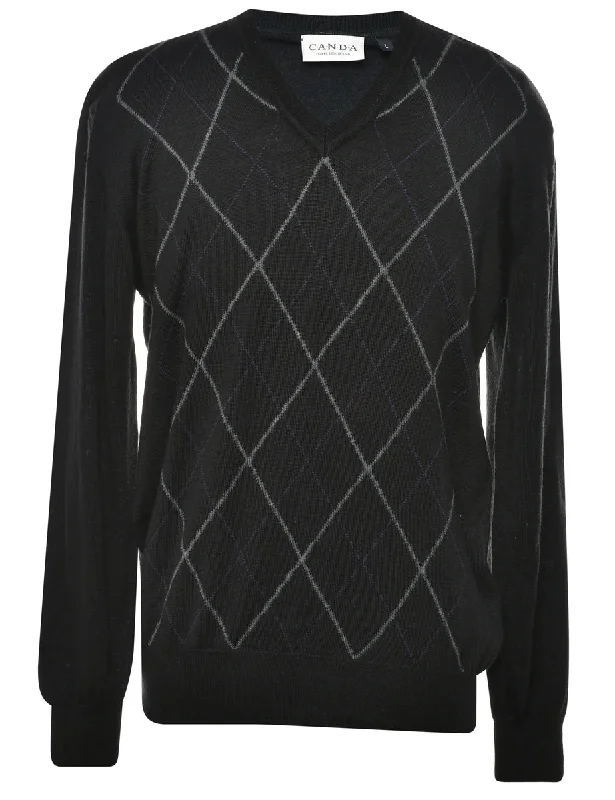 Black Argyle Jumper - L Dynamic Men's Moto
