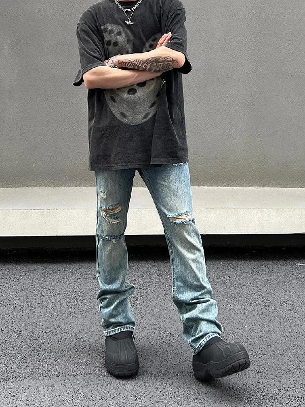 Flared Slim Ripped Jeans Cool Men's Distressed