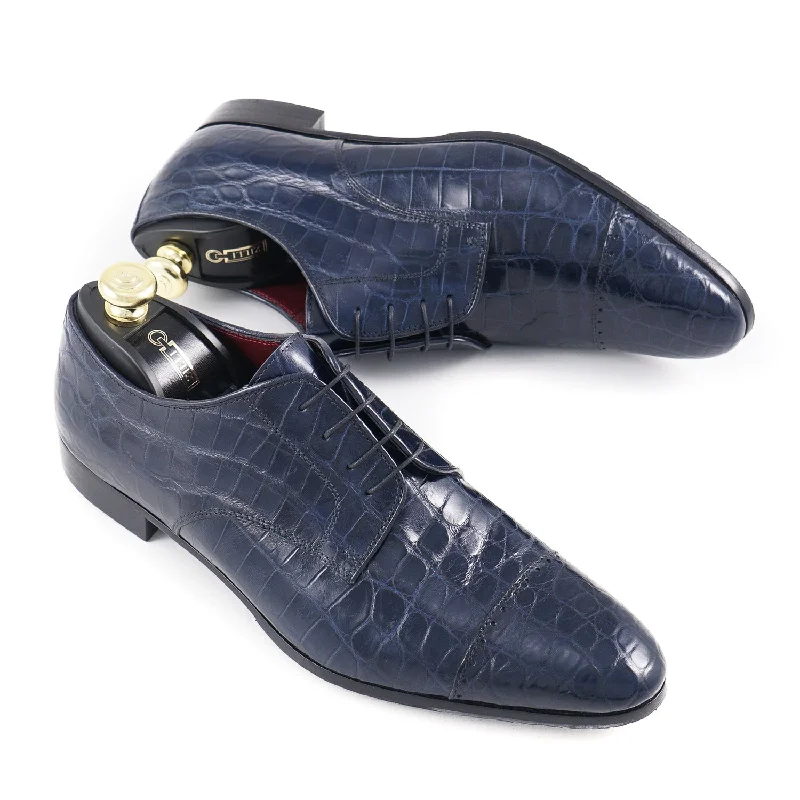 Zilli Navy Blue Full Alligator Derby Youthful Men's Anime