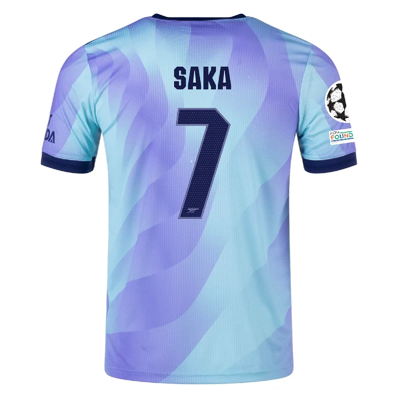 adidas Arsenal Authentic Bukayo Saka Third Jersey w/ Champions League Patches 24/25 (Clear Aqua/Light Flash Purple) Confident Men's Power adidas Arsenal Authentic Bukayo Saka Third Jersey w/ Champions League Patches 24/25 (Clear Aqua/Light Flash Purple) Confident Men's Power