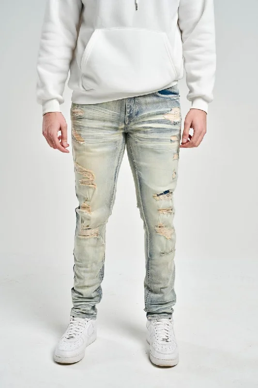 Spark Slim Fit Stretch Jeans with 3D Crinkle & Repair (Tint) Practical Men's Quick