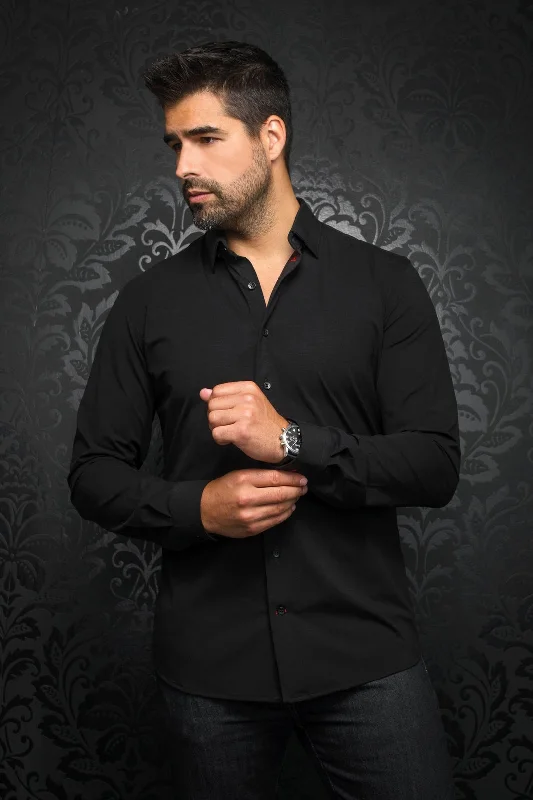 Au Noir Stretch Shirt | Alexander-SLD Black Masculine Men's Thick