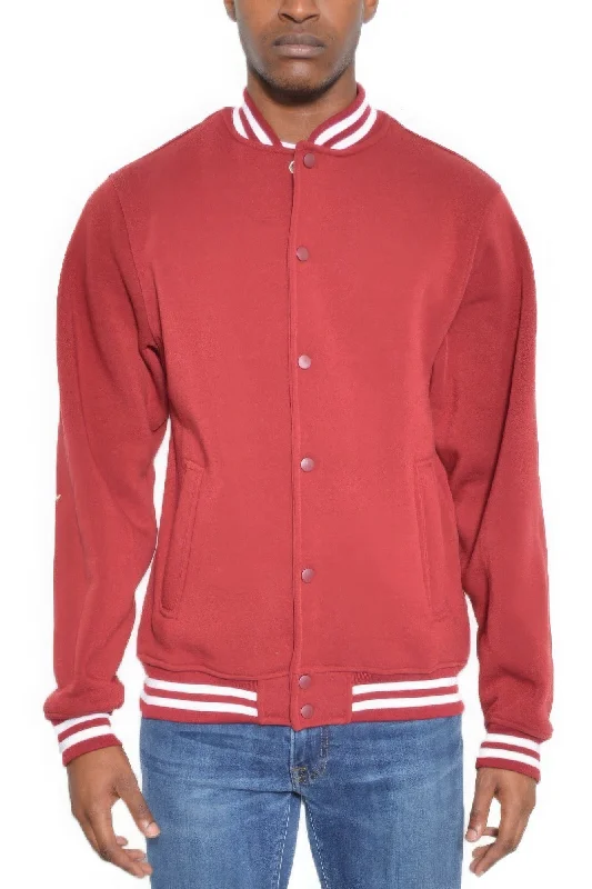Mens Fleece Snap Button Varsity Jacket Practical Men's Quick