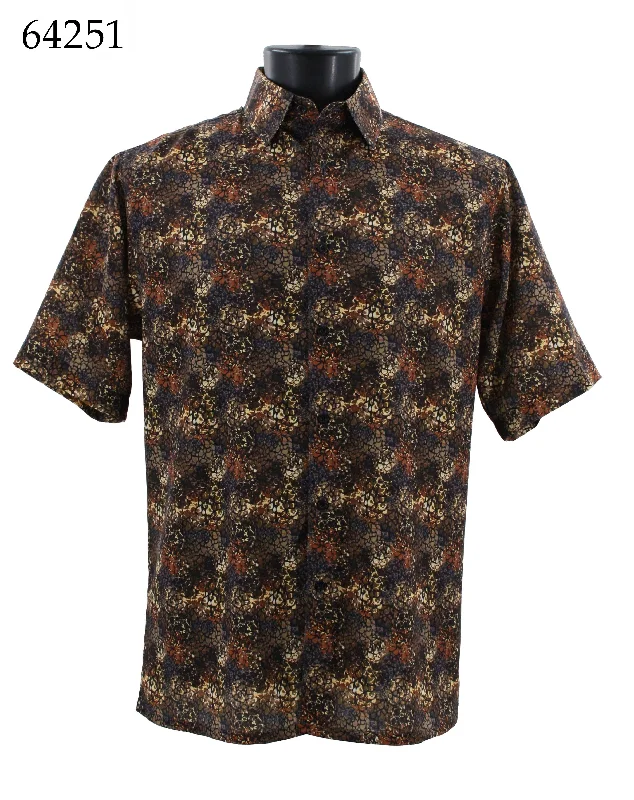 Bassiri Short Sleeve Button Down Casual Printed Men's Shirt - Abstract Pattern Brown #64251 Minimalist Men's Casual 