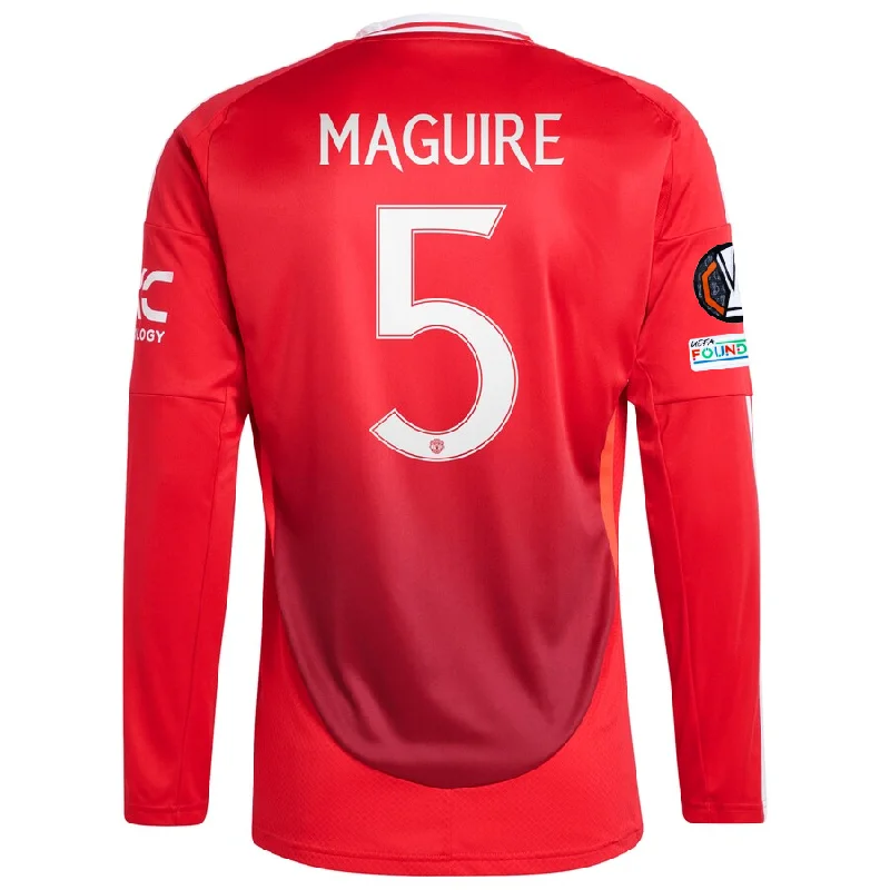 adidas Manchester United Harry Maguire Long Sleeve Home Jersey w/ Europa League Patches 24/25 (Red) Monochromatic Office Style adidas Manchester United Harry Maguire Long Sleeve Home Jersey w/ Europa League Patches 24/25 (Red) Monochromatic Office Style