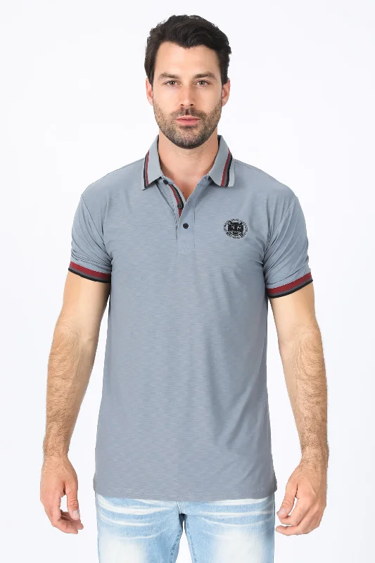 Mens Modern Fit Stretch Cotton Grey Polo Modern Men's Tech