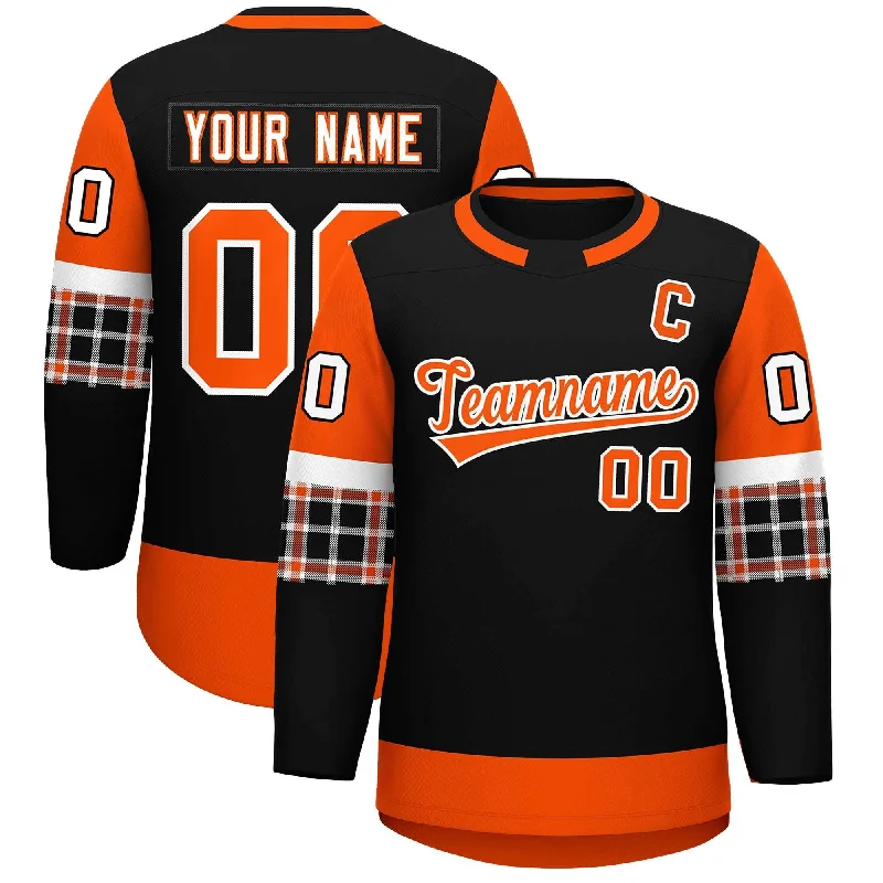 Custom Black Orange Personalized Raglan Sleeves Round-Neck Hockey Jersey Trendy Men's Oversized Custom Black Orange Personalized Raglan Sleeves Round-Neck Hockey Jersey Trendy Men's Oversized