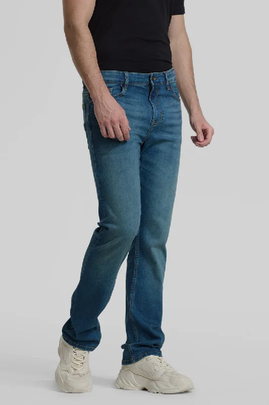 Blue Straight Fit Jeans Sleek Men's Contemporary 