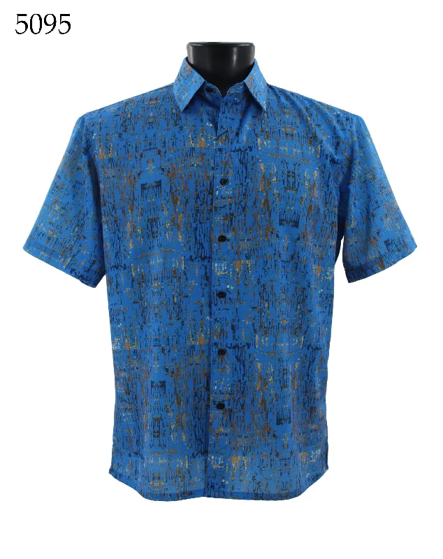 Bassiri Short Sleeve Button Down Casual Printed Men's Shirt - Abstract Pattern  #5095 Practical Men's Multi