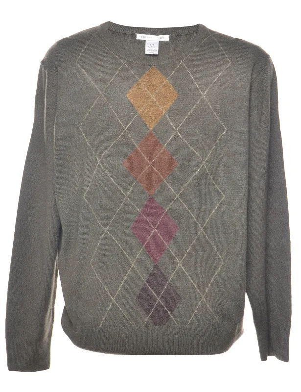 Argyle Grey Jumper - L Modern Men's Tech