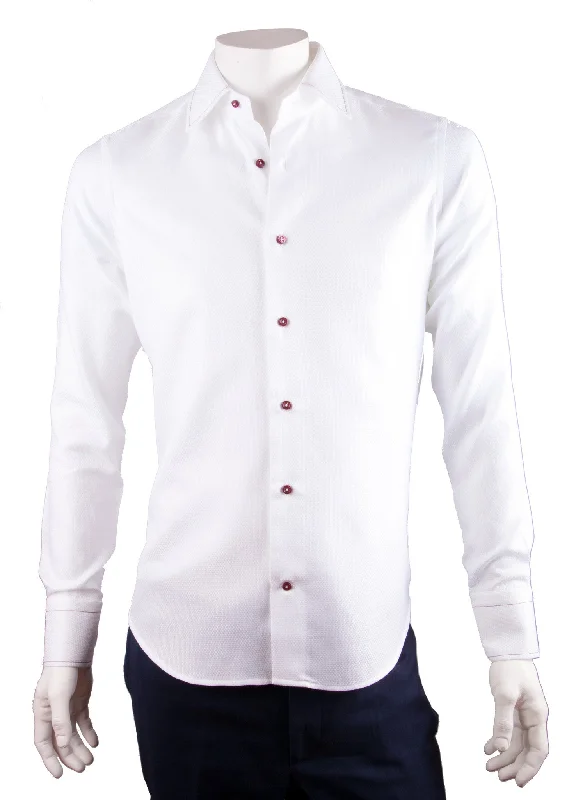 White Pique Print Dress Shirt Athletic Men's Compression