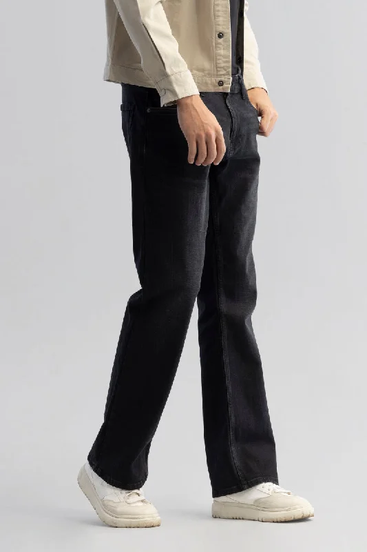 RetroRipple Jet Black Bootcut Jeans Sporty Men's Athleisure 