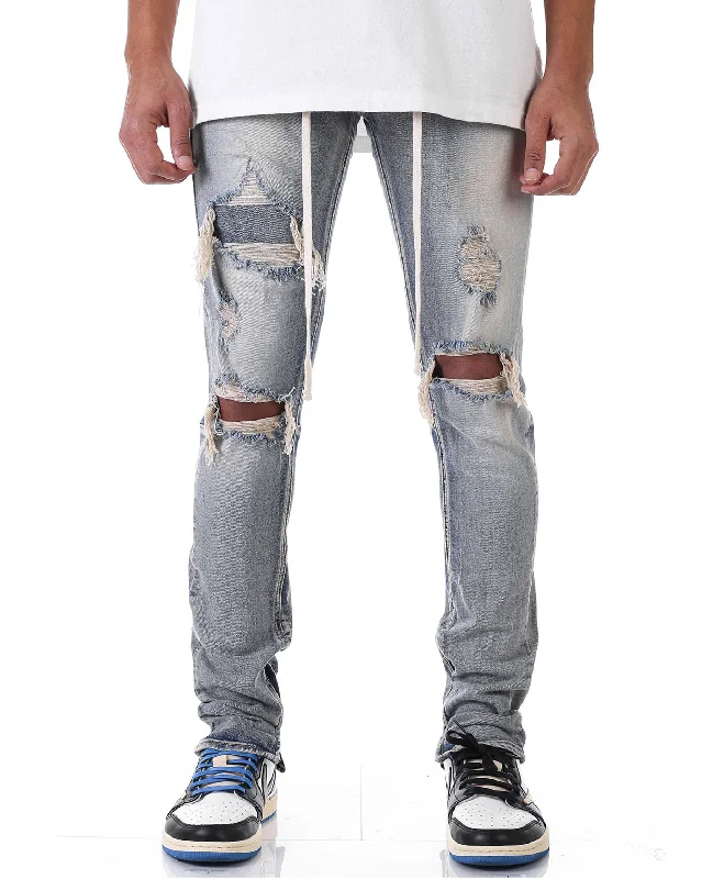 KDNK Under Patched Anker Zipper Denim Jean (Vintage Medium Blue) Refined Men's Hand