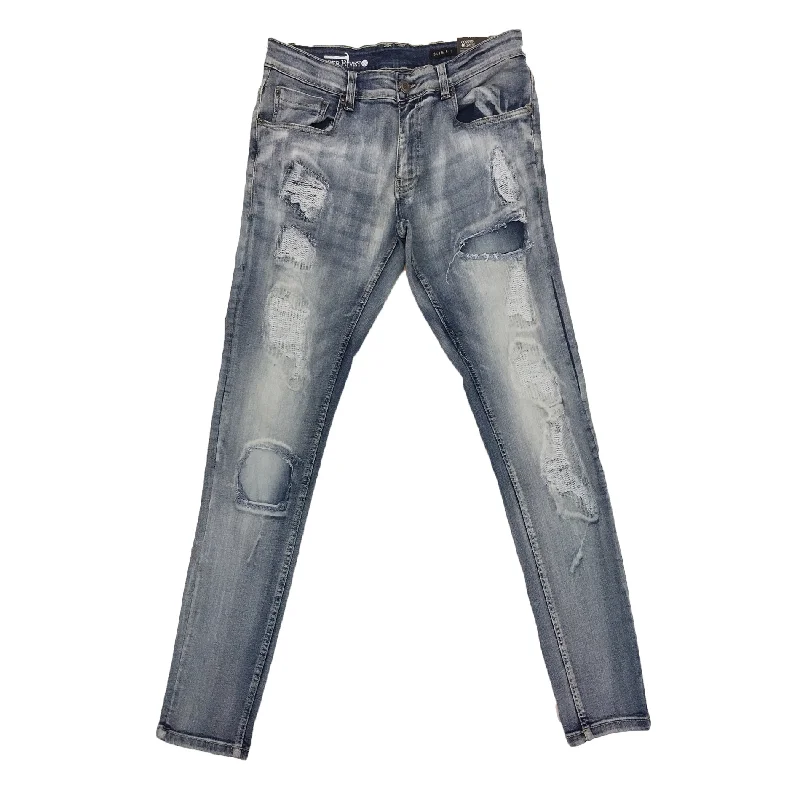 Copper Rivet Zigzag Repair Jean (Light Sand Blue) Polished Men's Satin