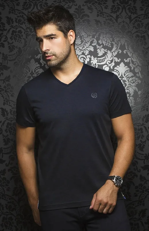 AU NOIR | T-Shirt | Michael V-Neck Navy Earthy Men's Hemp