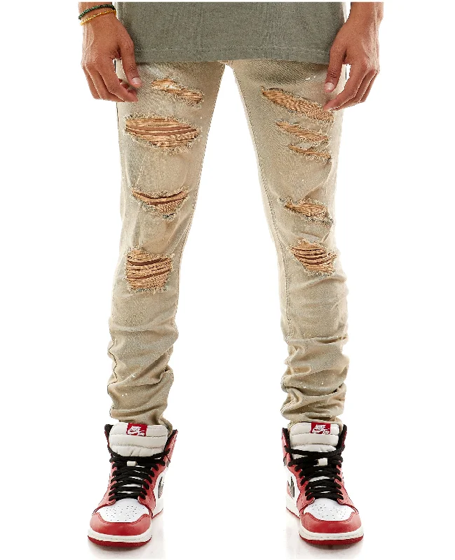 KDNK Paint Splatter Destroyed Anker Zipper Denim Jean (Tinted Light Blue) Artistic Men's Hand