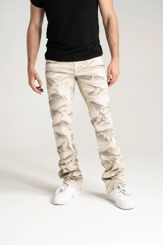 Taker Stretch Stacked Pant with Special Wash Effect (Latte) Unique Men's Upcycled