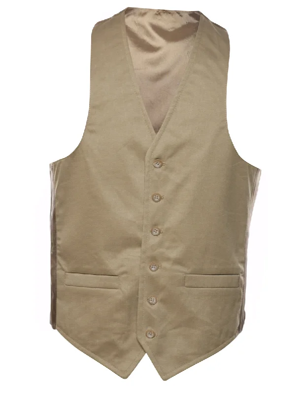 Button Front Tan Waistcoat - S Polished Men's Silk