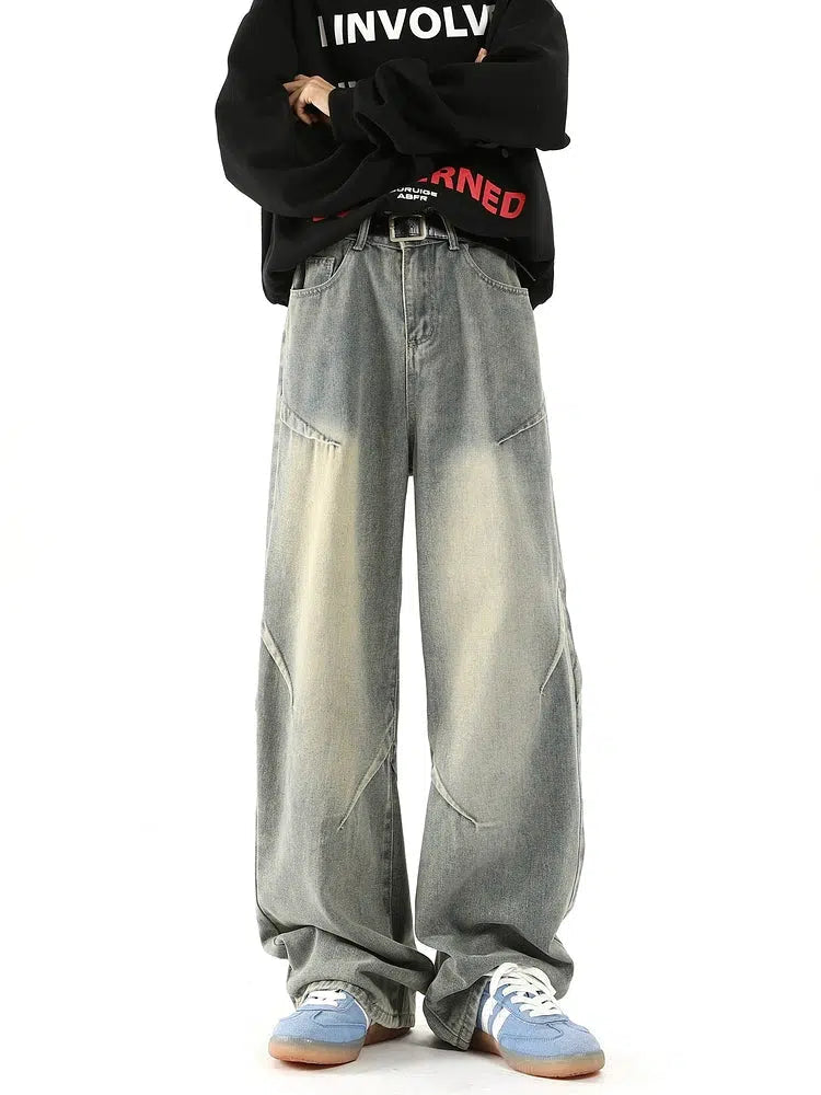Retro Distressed Wide-Leg Jeans Elegant Men's Formal 