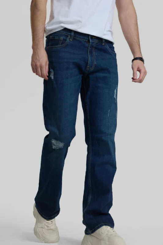 Navy Distressed Bootcut Jeans Dynamic Men's Glow