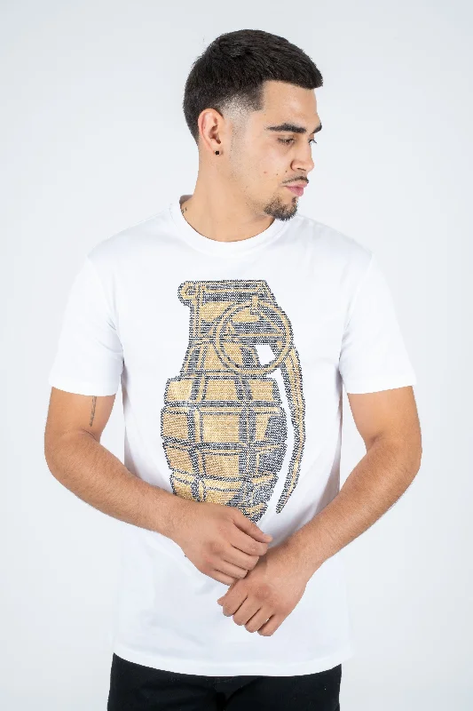 Men's Cotton White Rhinestone T-shirt Sophisticated Men's 