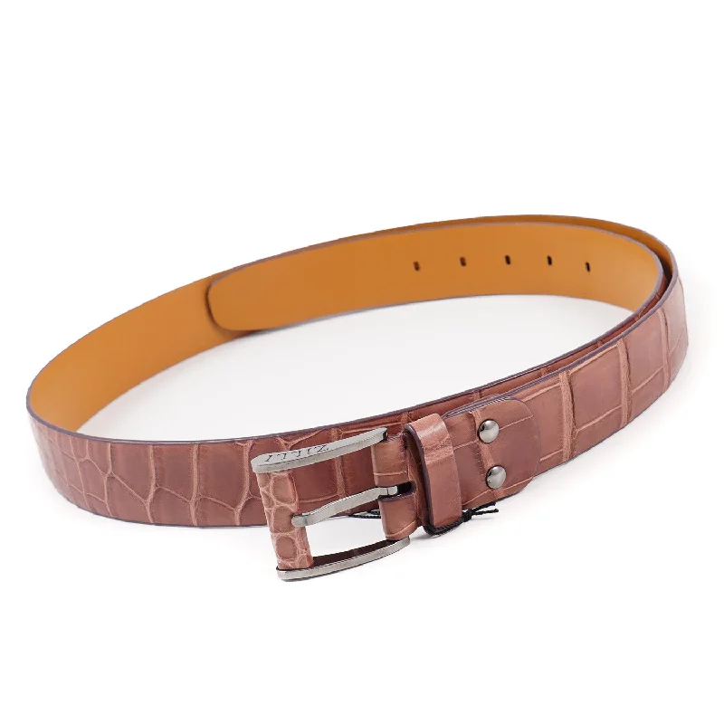 Zilli Belt in Burgundy Crocodile Masculine Men's 